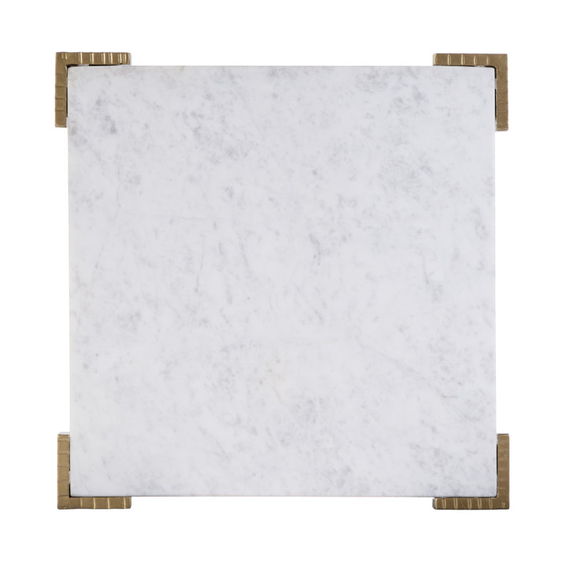Loric 18 in. W Square Iron and Marble Side Table