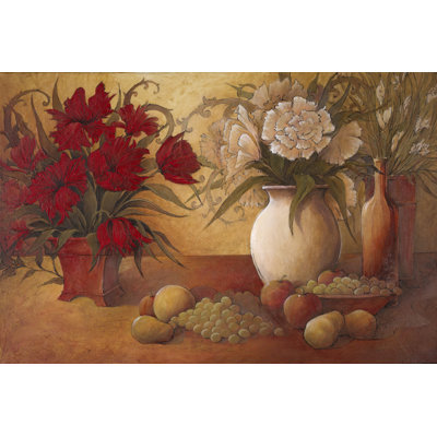Still Life of Warm Flowers and Fruit 1 Piece Wrapped Canvas Wall Art