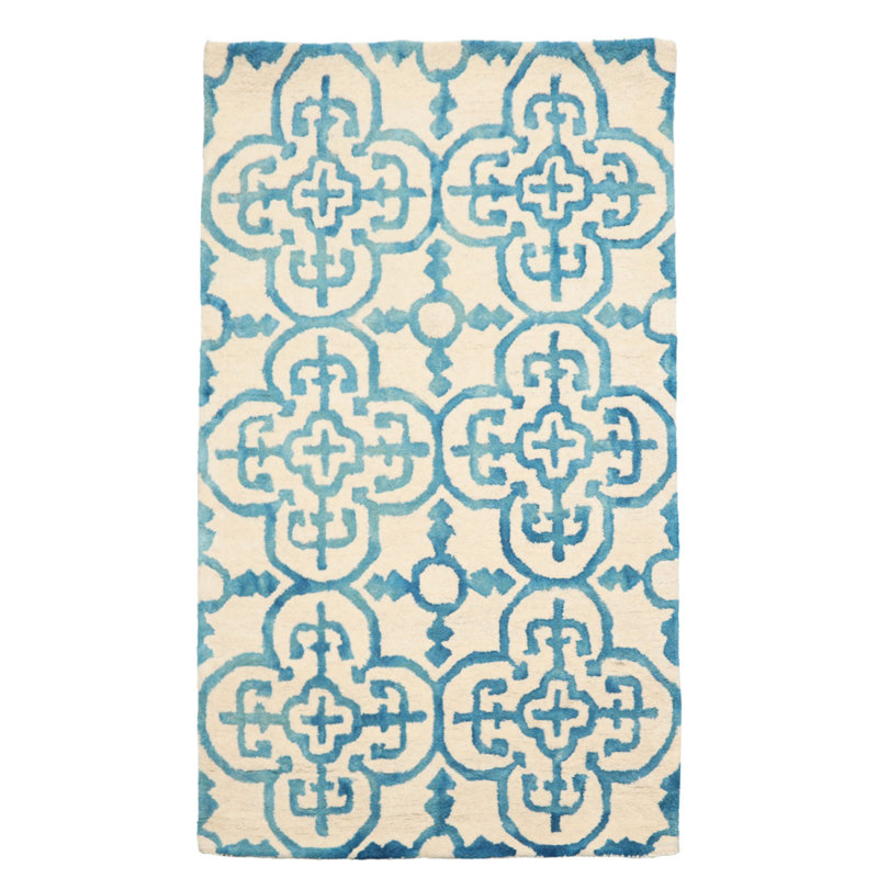 Tapis moderne en laine ivoire 3 x 5 touffeté à la main