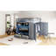 Lit mezzanine gris pleine grandeur avec tiroirs, tablettes, rangement caché et bande à DEL télécommandée pour l'organisation de la chambre à coucher avec éclairage de style compartiment-1413136258
