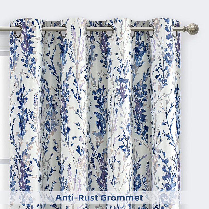 Rideau doublé à motif floral Rawlins, Bleu / Lavande