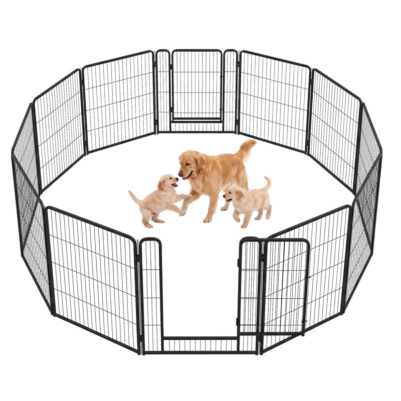 16-Panel Heavy-Duty Metal Dog Playpen with Door – Rust-Resistant Fold-up Pet Fence for Small Medium Dogs, Indoor Outdoor Yard RV Camping (27.7"H x 31.5"W)