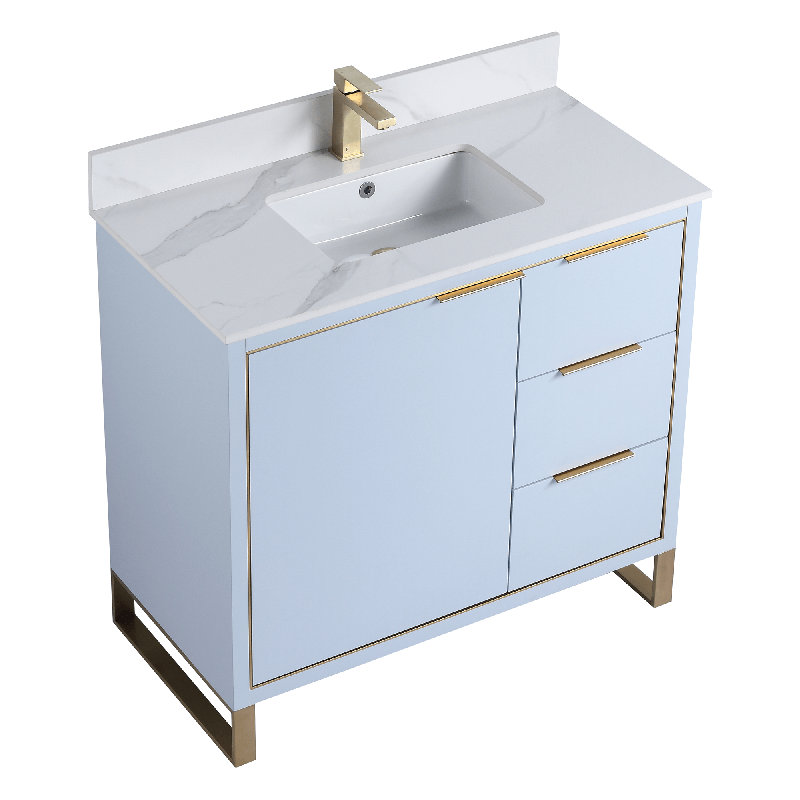 Gesel 36'' Single Bathroom Vanity with Stone Top, Matte Black, White Matte, White