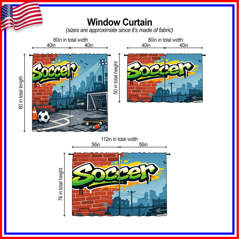 Rideaux de fenêtre Urban Soccer, 80 po x 61 po - 2 panneaux, Transparent