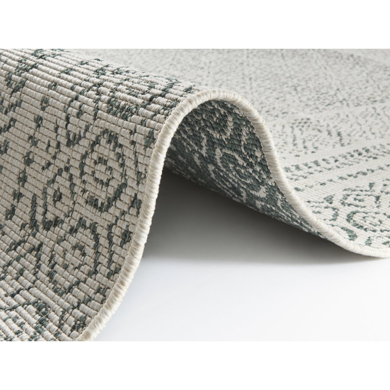 Frame Flatweave Green Rug, Runner 80 x 250cm