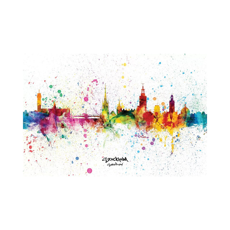 Stockholm Sweden Skyline Splash by Michael Tompsett - 1 Piece Wrapped Canvas Wall Art, 20.32 cm H x 30.48 cm W