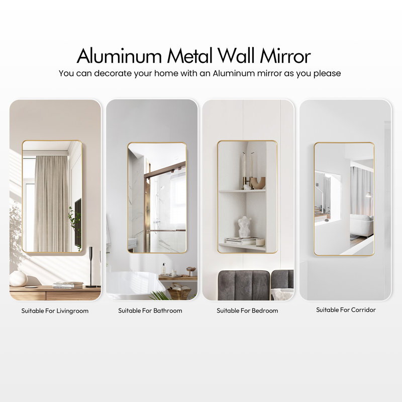 Mercer41 Elsiana 24 in. W x 45 in. H Rectangle Aluminum Framed Wall Mount Mirror, Brushed Gold