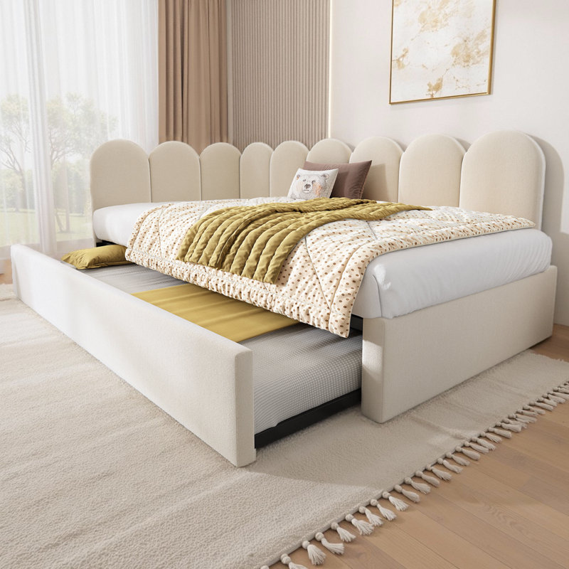 Velvet Upholstered Daybed with Pull-Out Trundle - Twin Size Sleeper Sofa with Metal Slatted Frame, Space-Saving Design for Guest Rooms & Small Spaces (78.7" L)