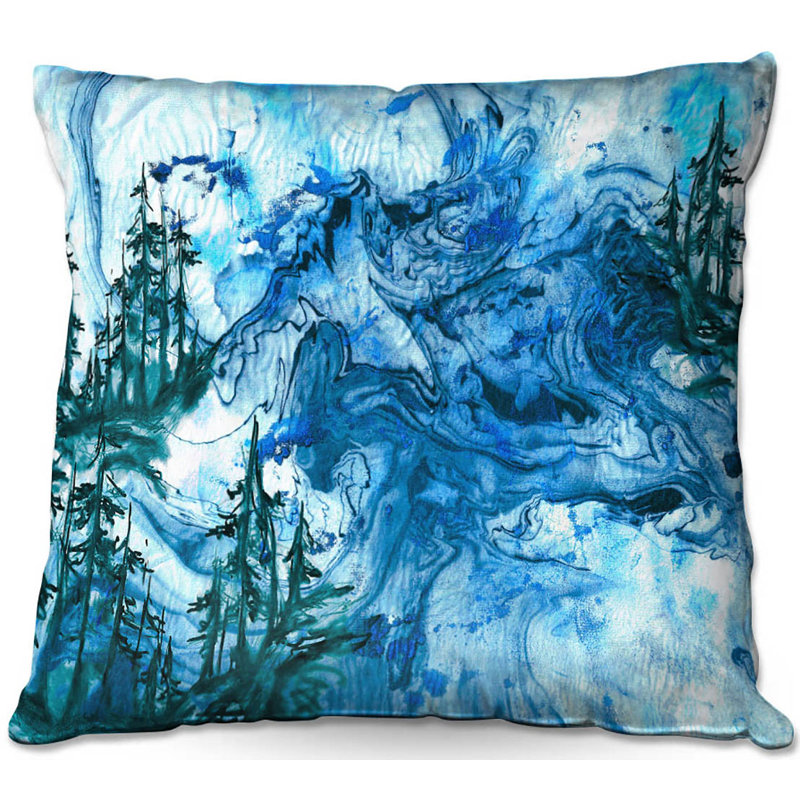 Canapé à coussin décoratif carrée, 16 po x 1 po, Bleu / vert / ivoire