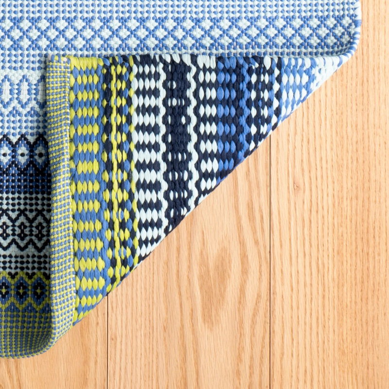 Fiesta Stripe French Blue/Green Handwoven Indoor/Outdoor Rug, Rectangle 4' x 6'