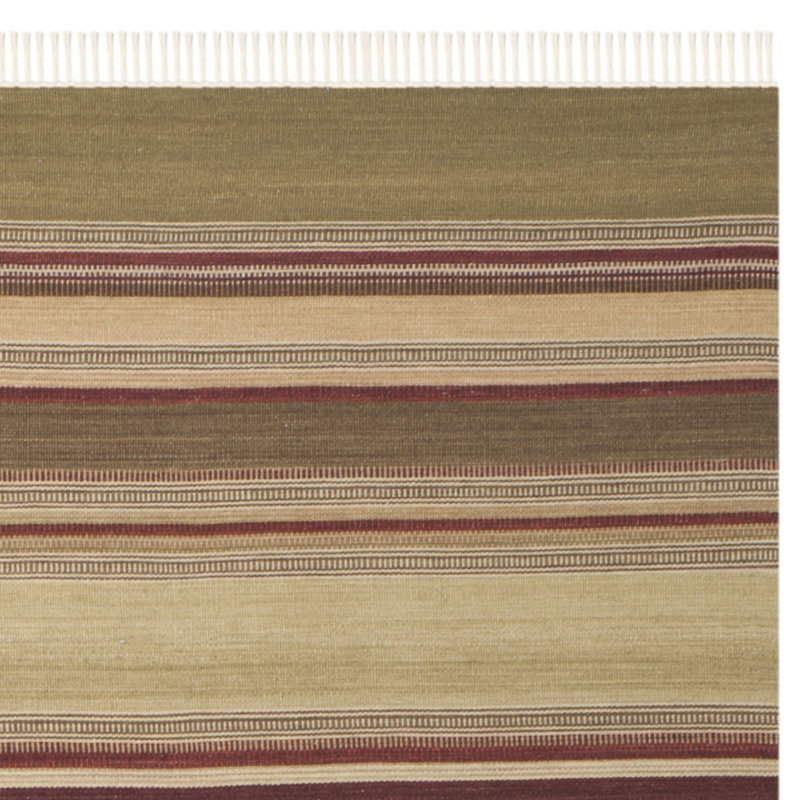 Basler Kilim Hand Woven Wool/Cotton Striped Rug in Brown/Green/Beige, Runner 2'3" x 6'
