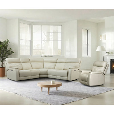 105" Leather Reclining Sectional & Recliner, 3 Power Recliners, Adjustable Lumbar Support & Headrest