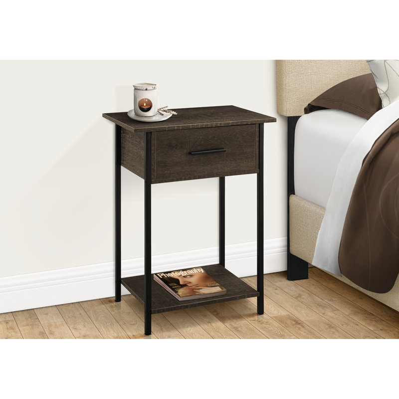 Table à 2 niveaux avec rangement - Stratifié chêne foncé et tablette en métal noir de 24 po de hauteur