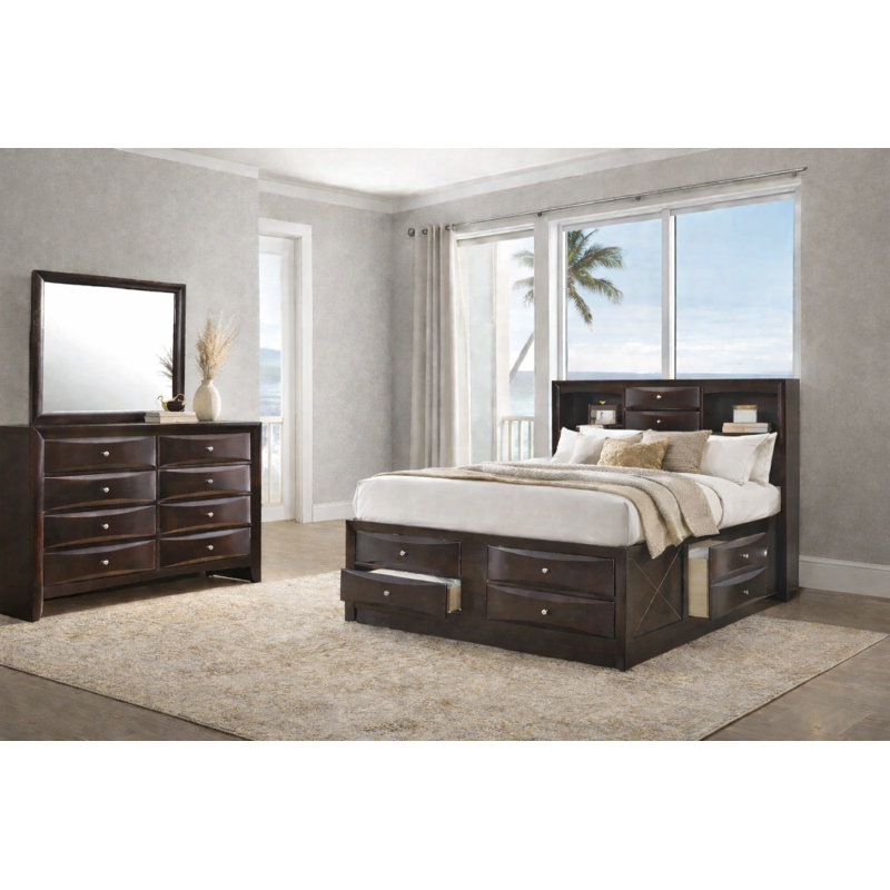Ensemble de chambre à coucher avec lit plateforme et rangement Modern, 3 pièces, Très grand lit