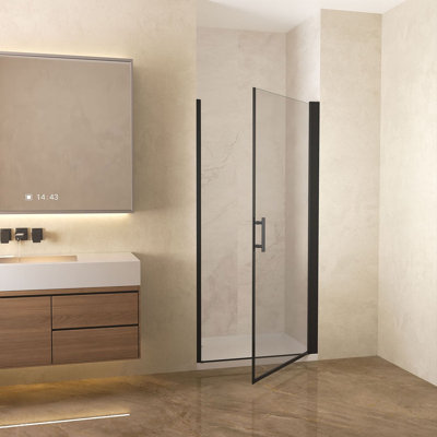 Porte de douche à porte pivotante l 24 po x H 72 po, verre trempé transparent ANSI / SGCC de 6 mm, revêtement Nano Easy-Clean à double face, film de sécurité résistant aux chocs, idéal pour la rénovation de salles de bain d'appartements et de mai
