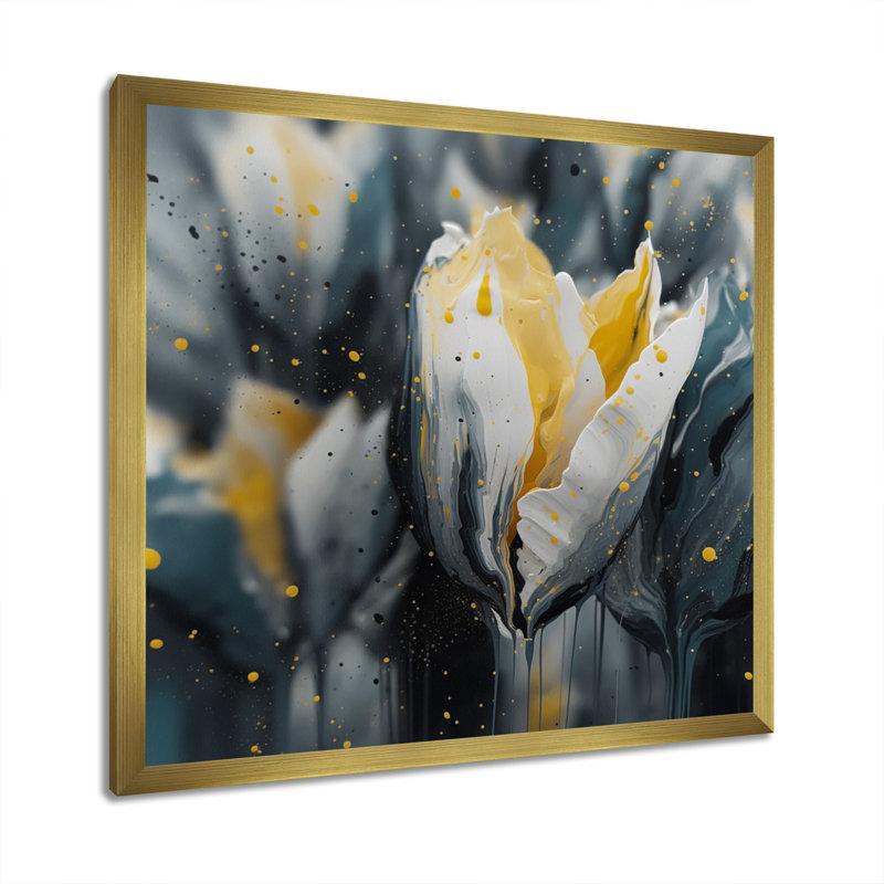 Tulipe grise Serenity I - impression, H 16 po x l 16 po x P 1 po, Encadrement doré