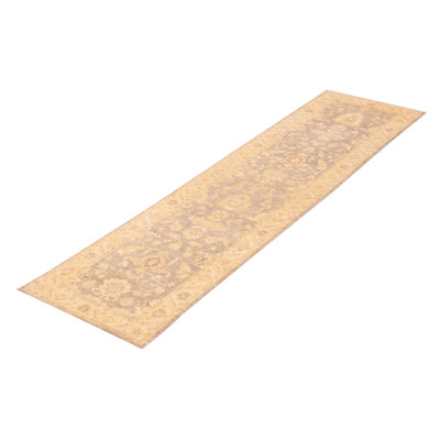 Tapis de couloir oriental gris en laine noué à la main 2 pi 7 po x 9 pi 7 po