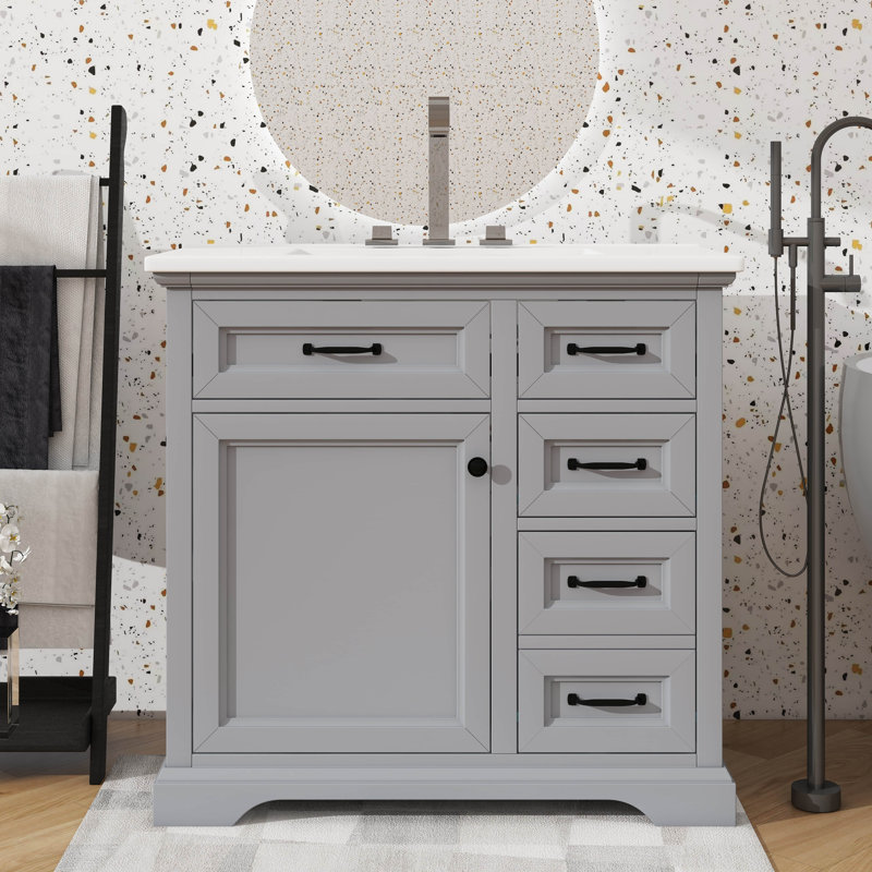 Ensemble de meuble-lavabo gracieux 36 po avec lavabo, ensemble de meuble-lavabo en céramique 36 po, 2 tiroirs pratiques et charnières à fermeture silencieuse