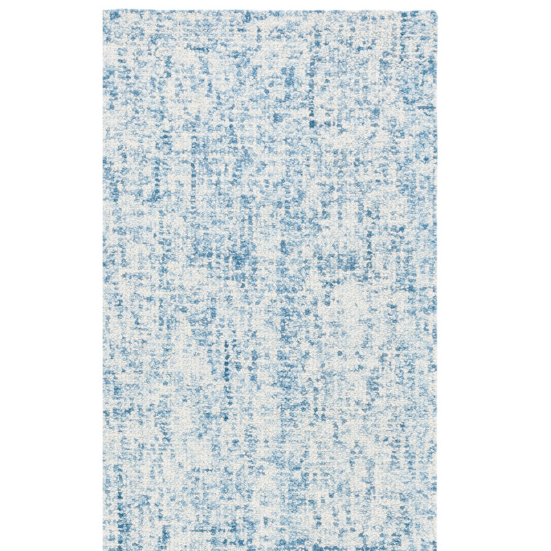 Geline Abstract Hand Tufted Wool/Cotton Abstract Rug in Blue/Ivory, Rectangle 5' x 8'