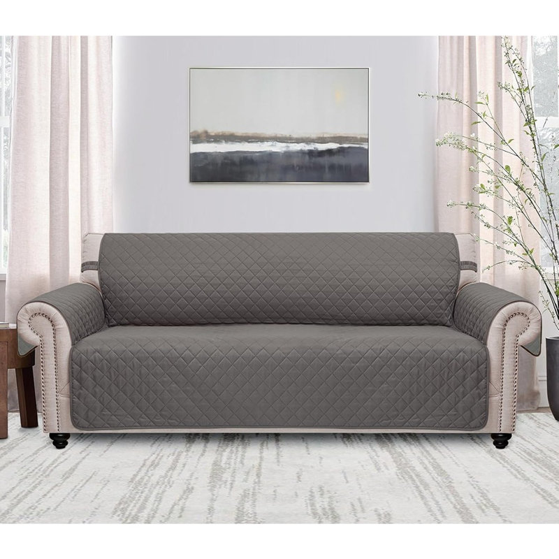Housse de canapé réversible résistante à l'eau pour canapé à 3 coussins, protecteur de meubles pour animaux lavable avec sangles élastiques pour chiens, gris clair