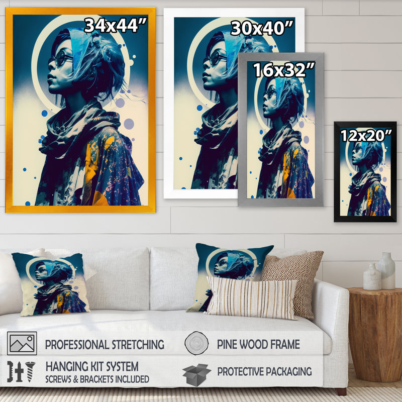 «Derrien Street Fashion Model In Vintage Blue II», reproduction sur toile, H 20 po x l 12 po x P 1 po, Cadre photo noir