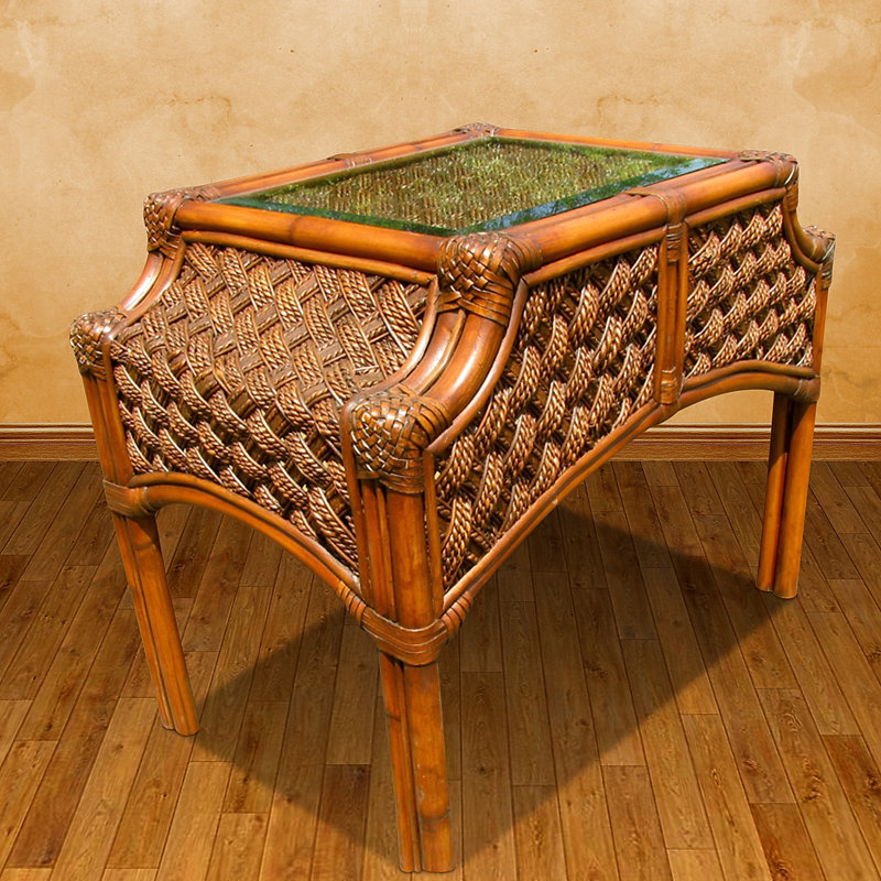 Schmitz Glass Top End Table, Brownwash