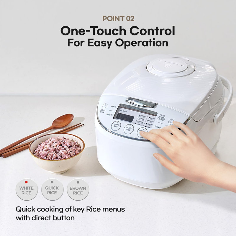 CUCHEN CRM-G0601WUS, 6 Person | Micom Rice Cooker 6 Cup (Uncooked), 1.4Quarts, 12 Cup (Cooked) Slow Cooker and Warmer