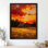 Art encadré noir «Le village sous le soleil couchant et le coucher du soleil», impressions sur toile de style rétro