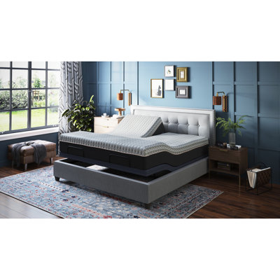 Grand lit réglable Bt3000 - Positionnement de la tête et des pieds avec télécommande sans fil, souvenirs programmables, chargeurs`` 3 positions préréglées (télé / gravité zéro / salon), massage intense, DEL sous éclairage,