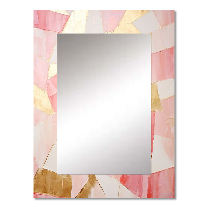 Pink And Gold Tessellations I - Abstract Shapes Mirror, Gold Decorative Wall Mirror, Printed Metal Art, 32" x 24"