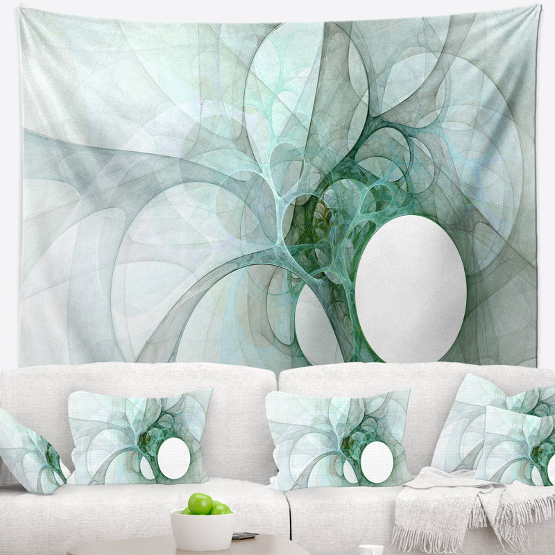 Tapisserie à ailes en fractales blanches, H 78 po x l 92 po
