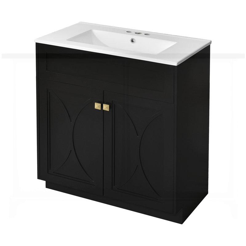 36" Bathroom Vanity with Solid Pine Frame, Black