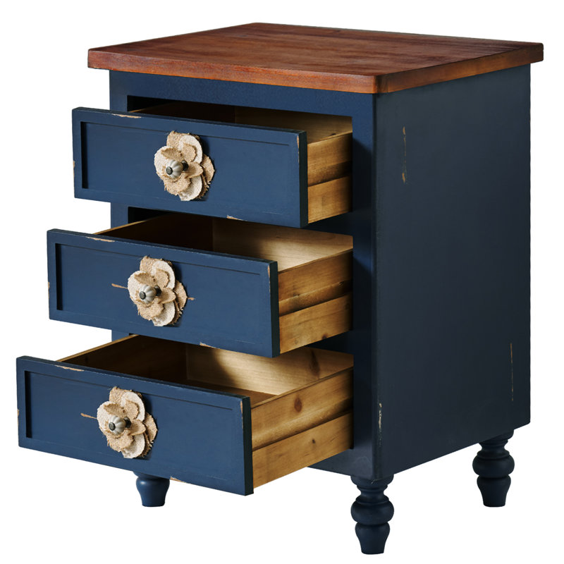 Table d'appoint 3 tiroirs avec rangement, Bleu antique