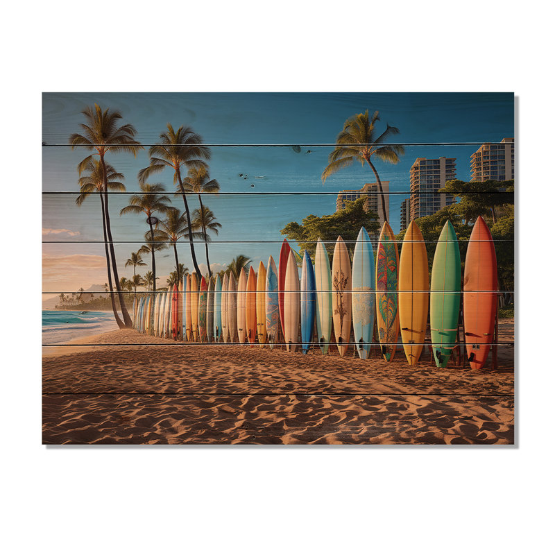 Hawaii Surfers Paradise, impression sur bois naturel, H 30 po x l 40 po x P 0,78 po