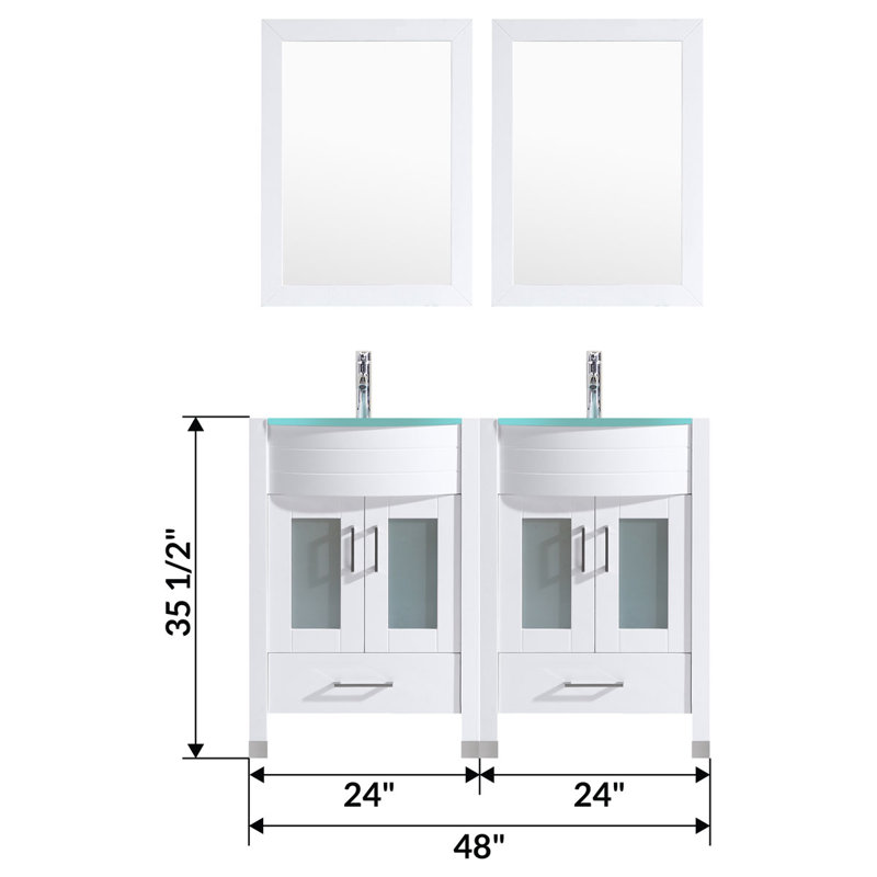 Ensemble de meuble-lavabo de salle de bain double 48 po avec miroir modern Marguez, Blanc