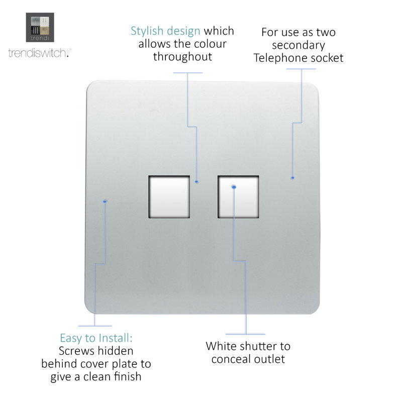 Trendi Switch 2 Gang Cat 3 Telephone Socket, Silver