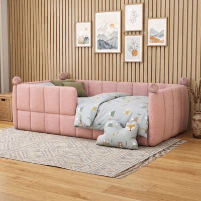 Upholstered Floor Bed with Padded Guardrails