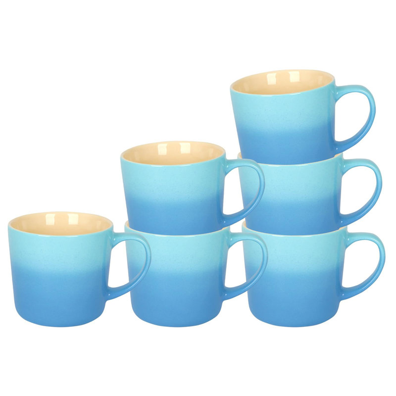 Argon Tableware - 330ml Ombre Coffee Mug - Glazed New Bone China Drinking Cup, Blue, 6