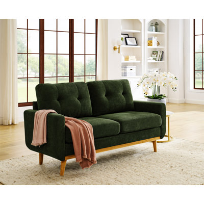 67.7" Wide Mid-Century Modern Upholstered Tufted Loveseat Sofa With Wooden Legs