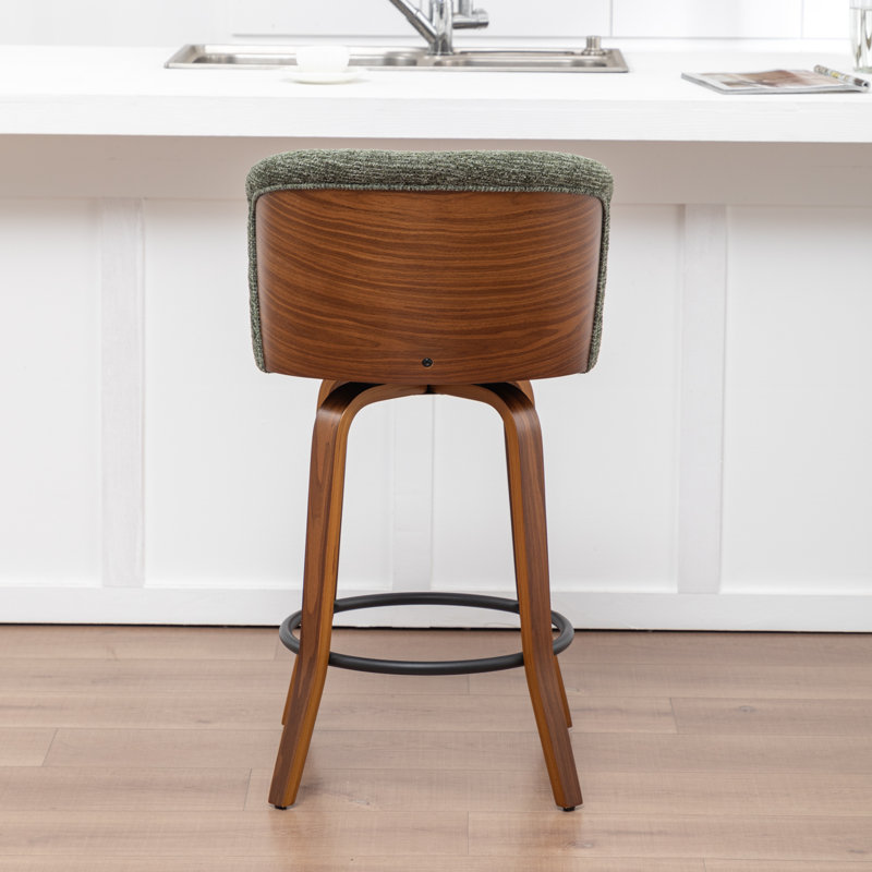 Devault Swivel Upholstered Counter Stool With Wood Frame, Green