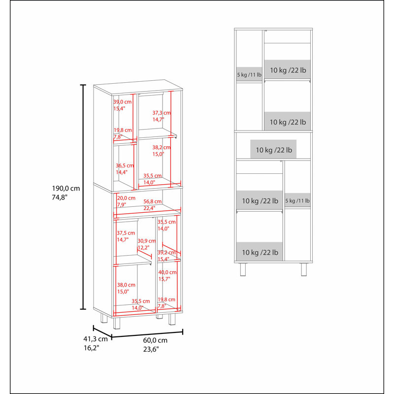 White Kitchen Pantry with Open Storage and 2 Doors