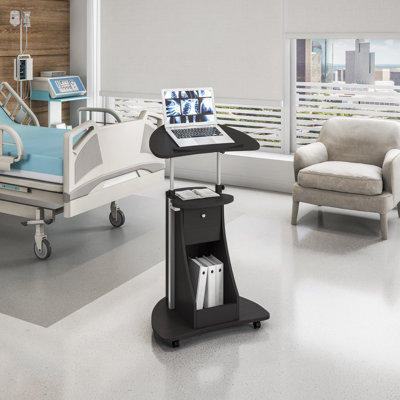 Filadelfo Height Adjustable Rolling Laptop Workstation Cart, Mobile Presentation Podium Stand, with Ergonomic Tilt Feature