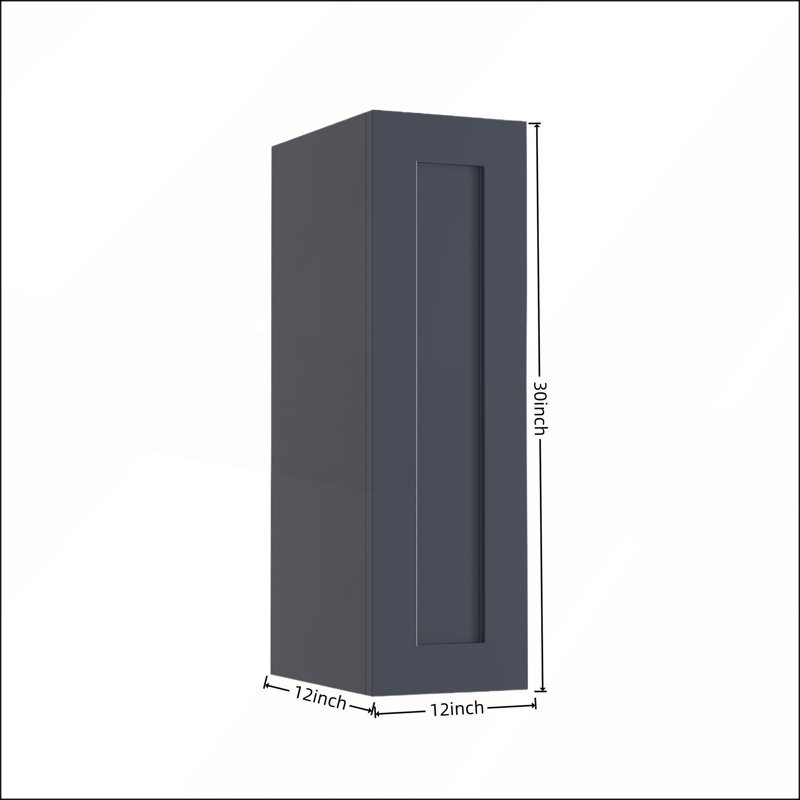 Armoire murale 12 pouces bleu marine Shaker avec 2 tablettes réglables pour le rangement de la cuisine et de la salle de bain