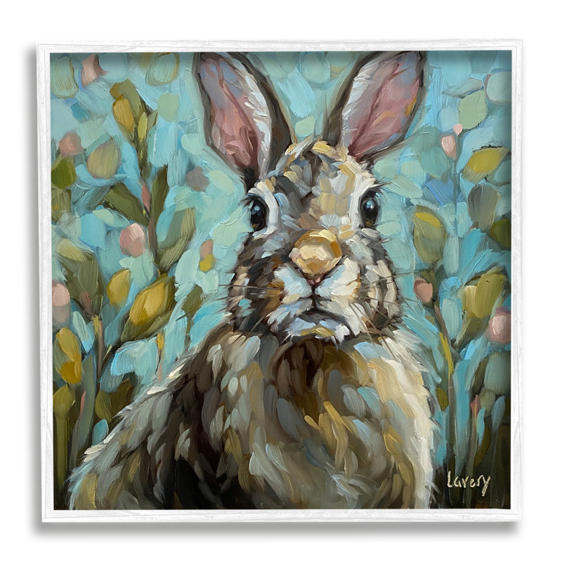 «Rabbit Portrait Botanical Blooms», estampe numérique encadrée par Andrea Lavery, H 24 po x l 24 po x P 1,5 po