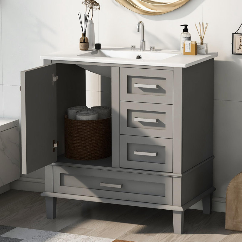 Meuble-lavabo autoportant 30 po, Argent, Gris
