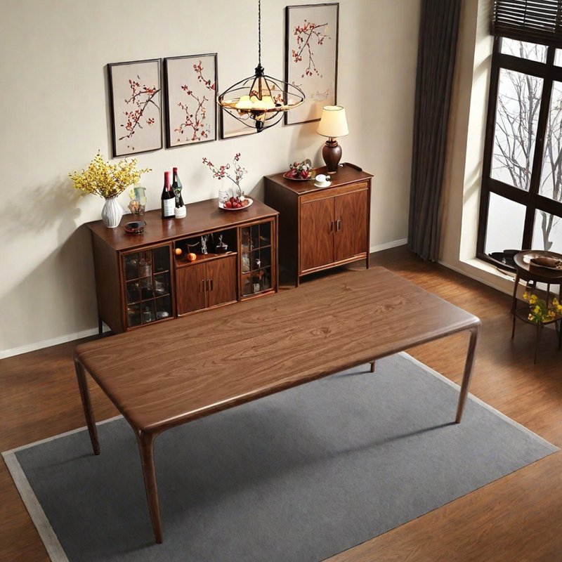 Minimalist All-solid Wood Rectangular Dining Table, 29.52"H x 86.61"L x 31.49"W, Dark Brown