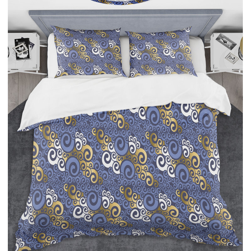 Ensemble de housse de couette de luxe mid-century rétro wave waves iii, Housse de couette très grand + 2 taies décoratives