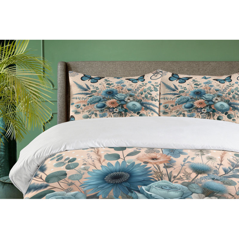 Floral Eucalyptus Duvet Cover, Queen Duvet Cover + 2 Standard Shams