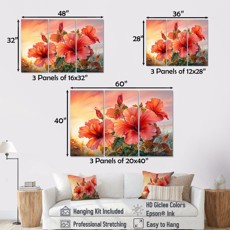 Ensemble de salon Coral Hibiscus On The Beach I - Hibiscus Wall Art, H 32 po x l 48 po x P 1 po