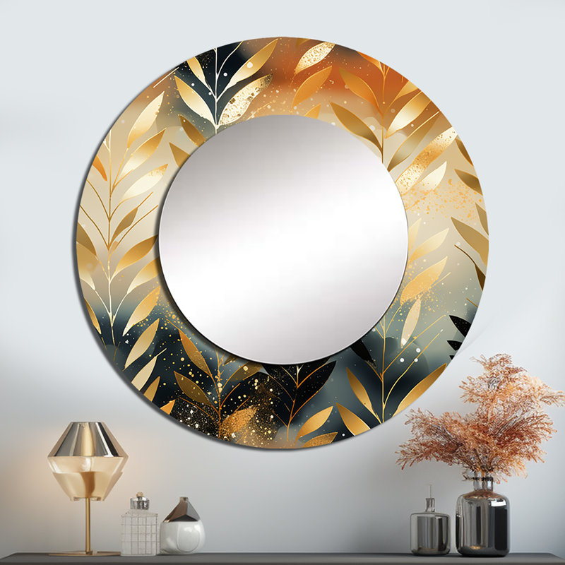 Sethe Goldern Gilded Chevron Reverie - chevron  Unique Mirror, Gold Large Round Wall Mirror, Printed Metal Art, 29" x 29"